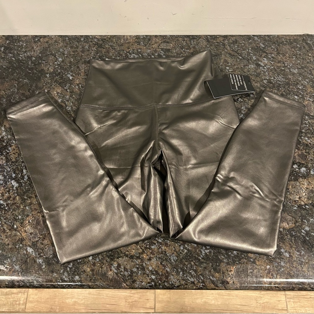 90 Degree By Reflex Leatherette Leggings Hi Rise Waist Gunmetal NWT Womens Large